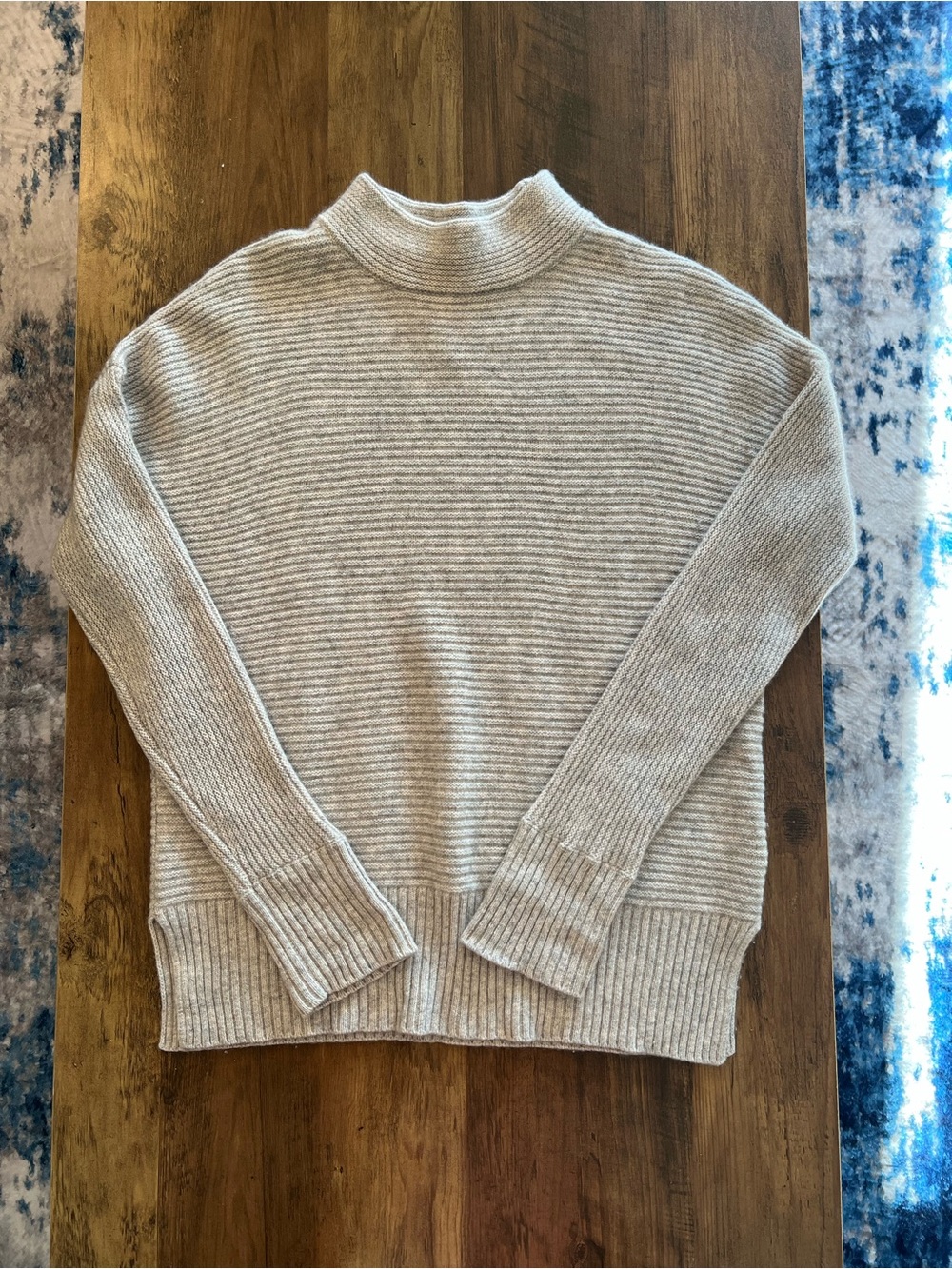 Rachel Zoe 100% Cashmere Ribbed Mock Neck Sweater M Oatmeal Oversized